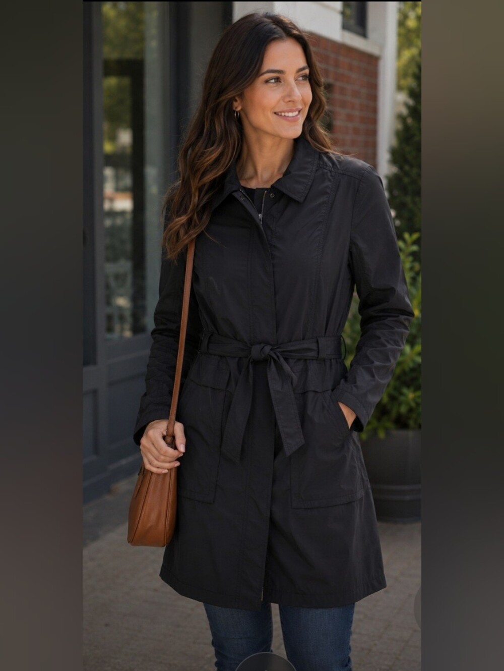 Theory Reann Black Lightweight Belted Mid-Length Trench Coat Womens Size Small